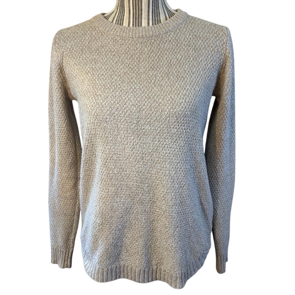 Pink Clover Sweater XS Nickole Beige Textured Knit Crewneck Ribbed Trim
